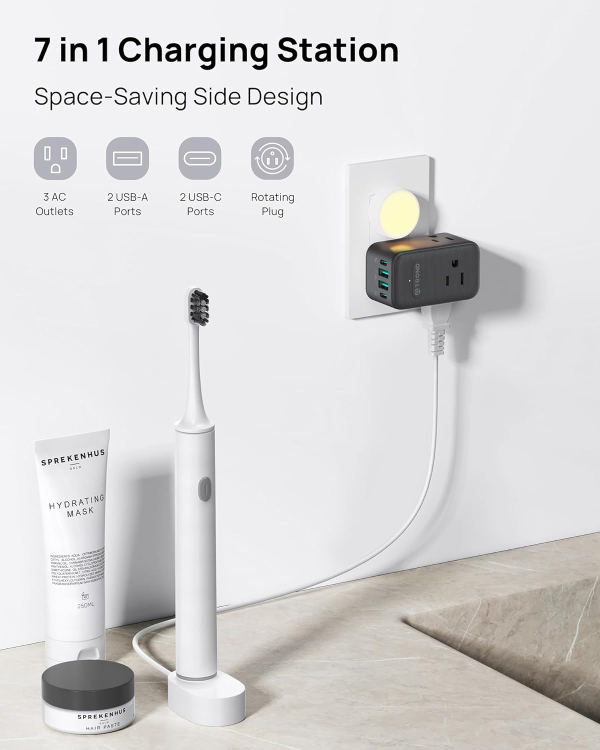 Detalle 2 de TROND TD-EA-US24S Outlet Extender 2-Pack with 3 AC Outlets and USB-C