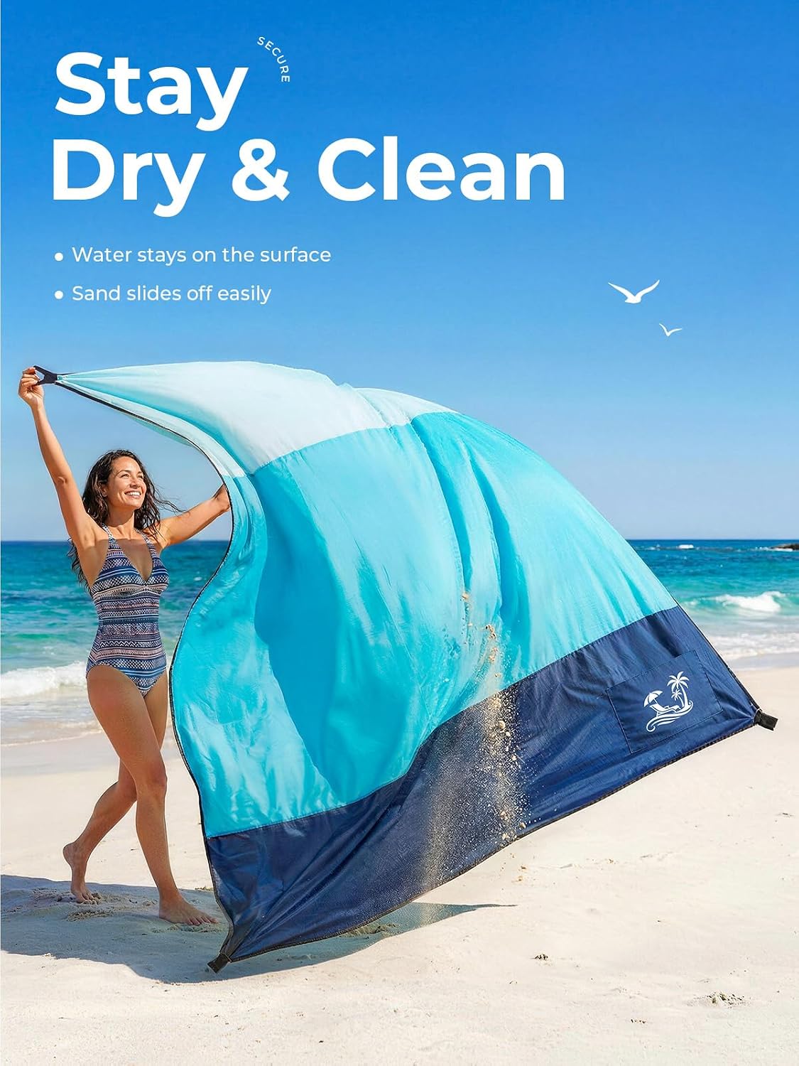 Detalle de Solnery SNYCANLSTDZLAN Beach Blanket, 8.2 x 6.8 ft, Sand-Resistant Nylon