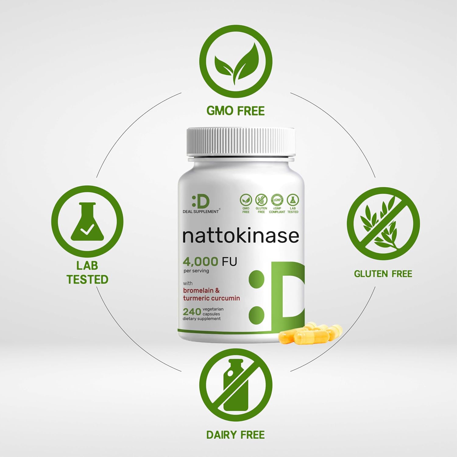 Detalle de Nattokinase Supplement 240 Veggie Capsules