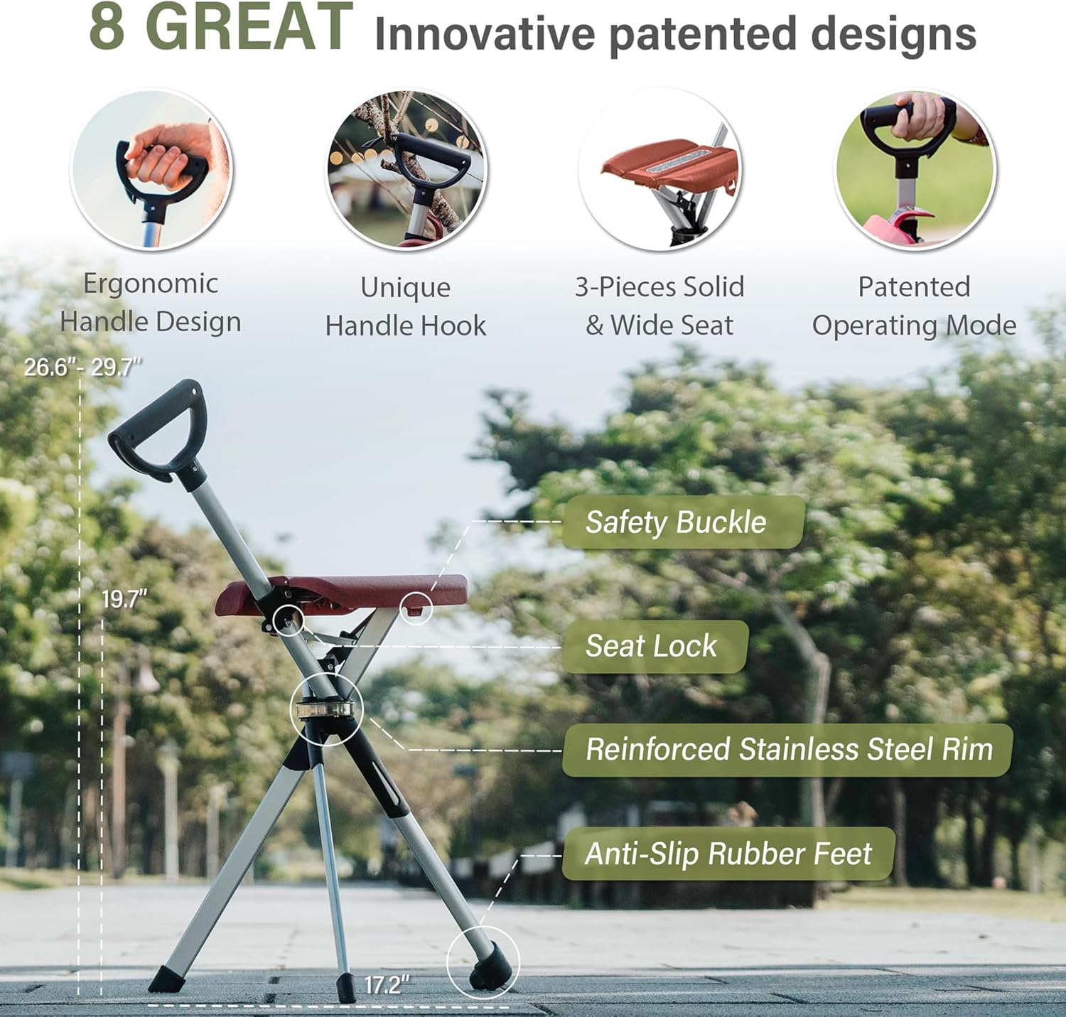 Detalle 2 de Ta-Da Chair Series 2 Portable Walking Stick with Seat (Foldable Camping Chair) by STEP2GOLD