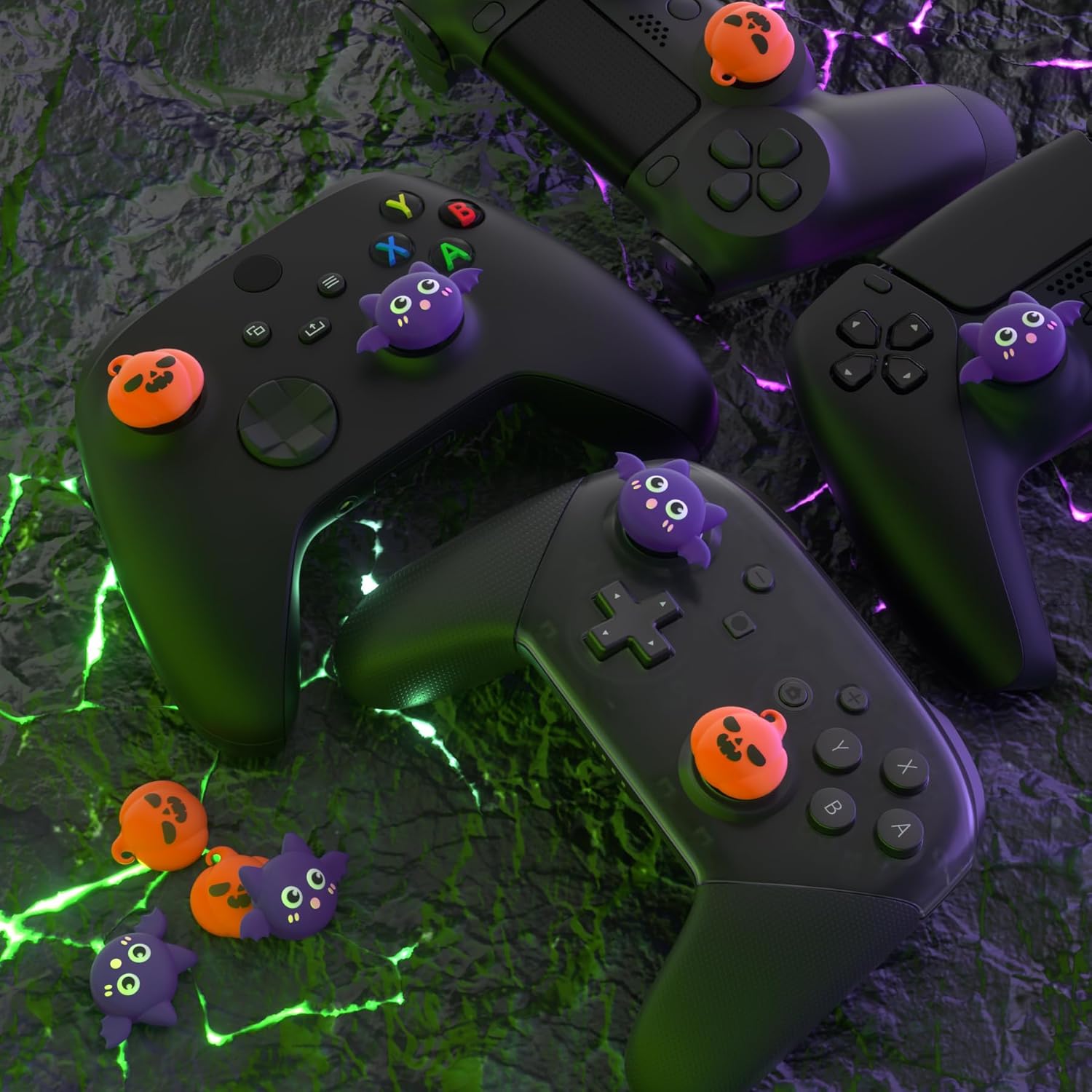 Thumbnail 6 de PlayVital Cute Thumb Grip Caps for PS5/4 Controller — Halloween Pumpkin Bat Silicone Thumbstick Covers