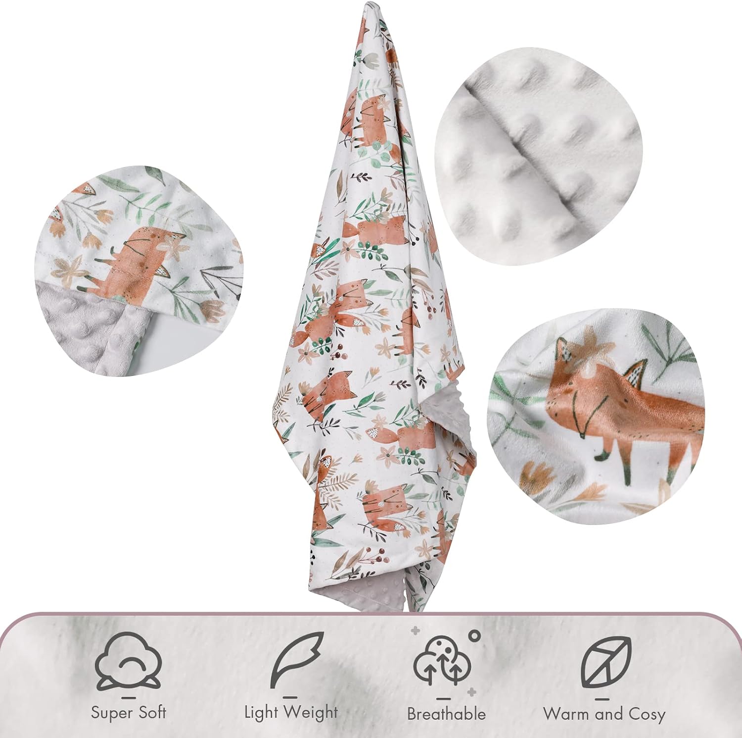 Thumbnail 1 de Soarwg Kids Baby Blanket (Little Fox) – 75x100cm soft plush newborn blanket with dotted micro fleece backing