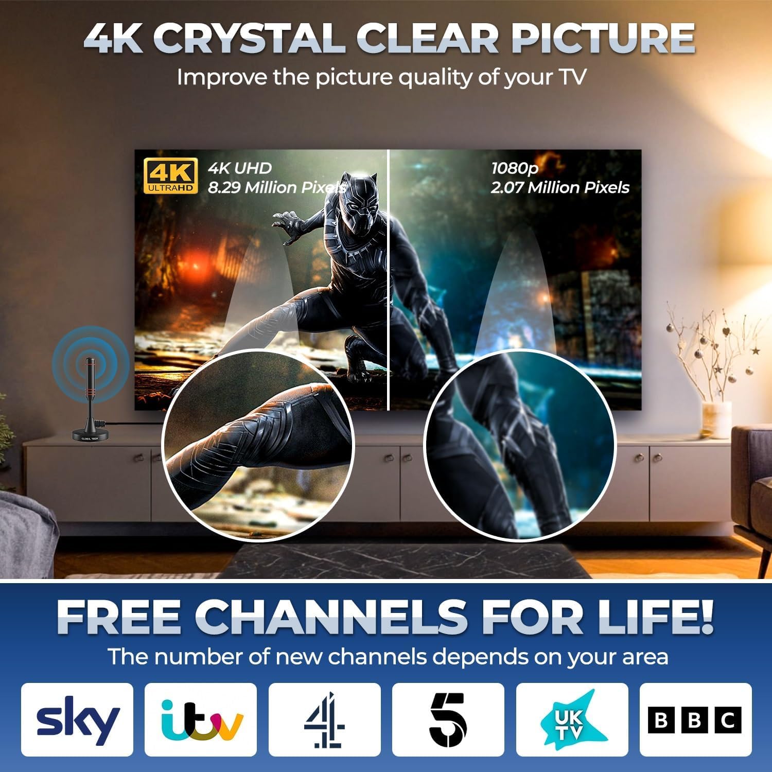 Thumbnail 2 de Global Tech Indoor TV Aerial High Gain for All TVs