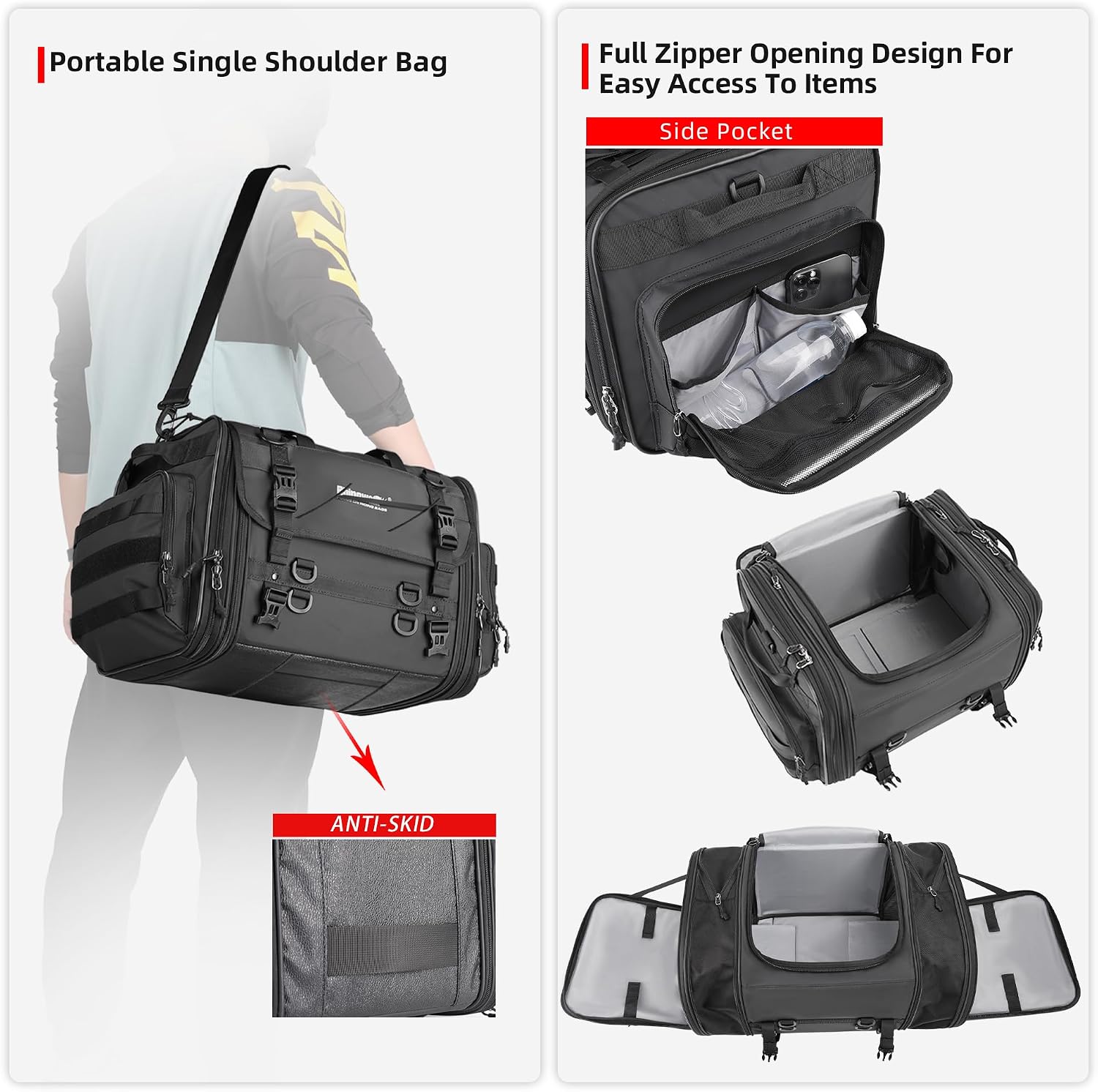 Thumbnail 4 de Rhinowalk Expandable Motorcycle Tail Bag 45L 🏍