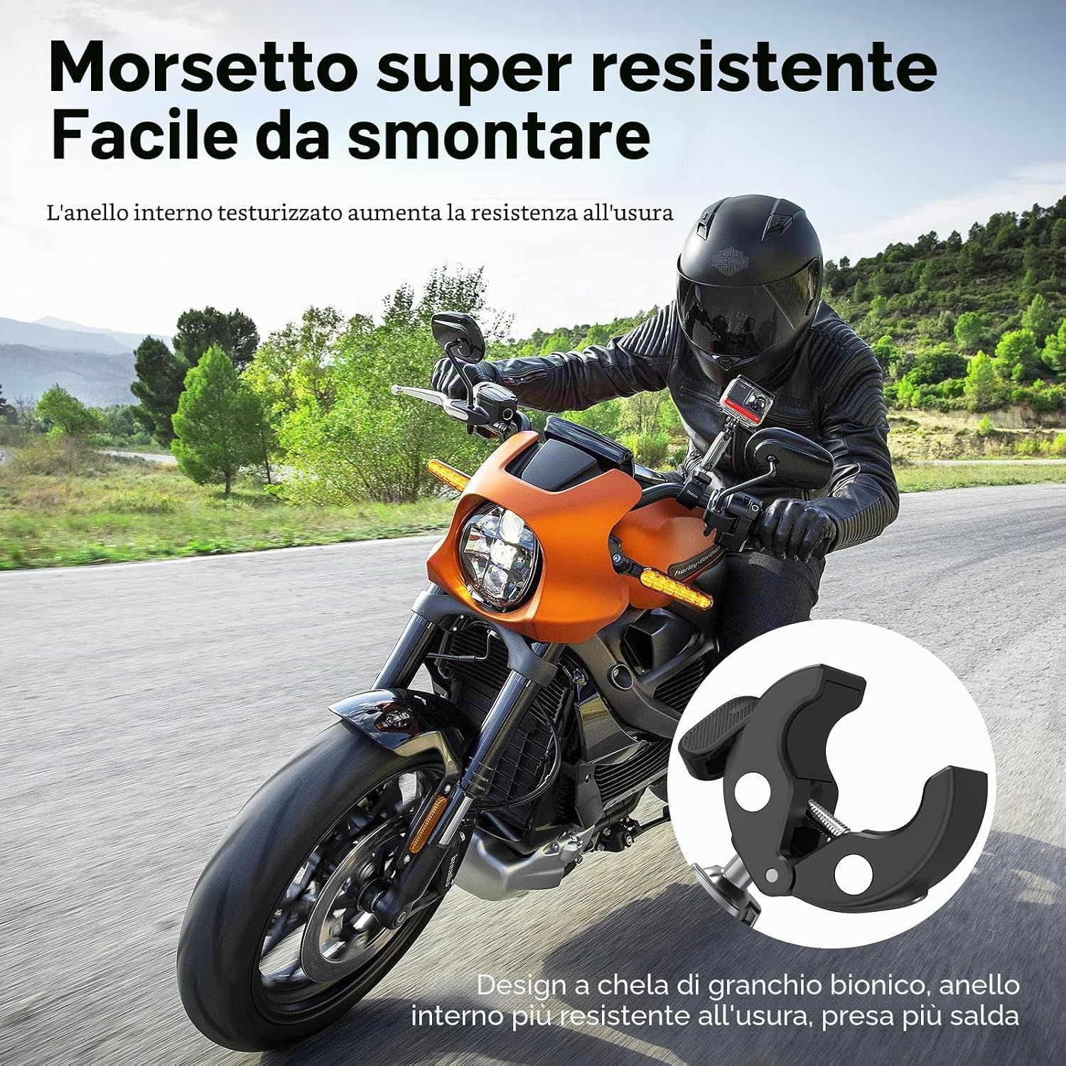 Detalle de TELESIN Supporto Moto/Bicicletta per Action Cam con Testa Sfera 360° e Adattatore 1/4"-20mm