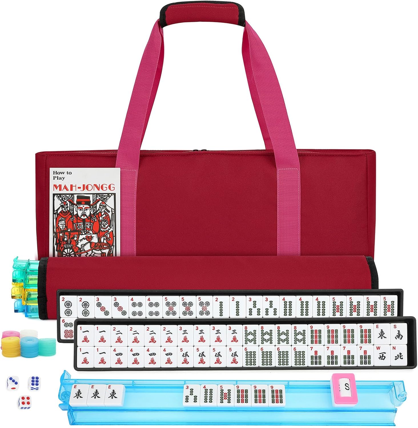 Detalle de Suncle American Mahjong Tile Set: 166 White Tiles with 4 Racks and Travel Bag