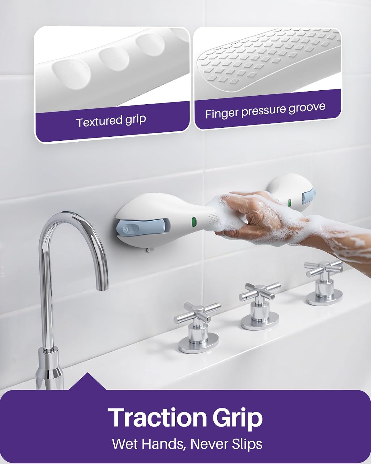 Detalle de KEKOY 17.5 Inch Suction Grab Rails (2 Pack) – No Drilling, Heavy-Duty Bath Aids for Disabled & Elderly