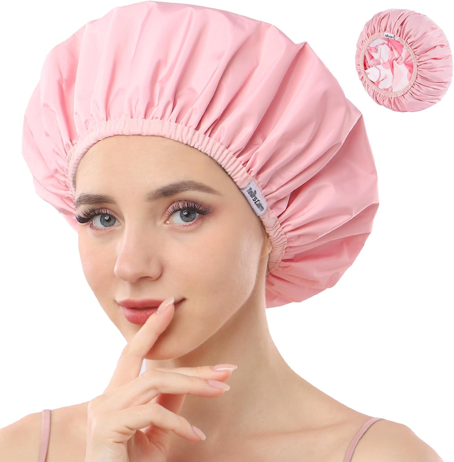 Detalle de Years Calm YC-YM-SCJYM Reusable Waterproof Shower Cap, Dual-Layer, Pink