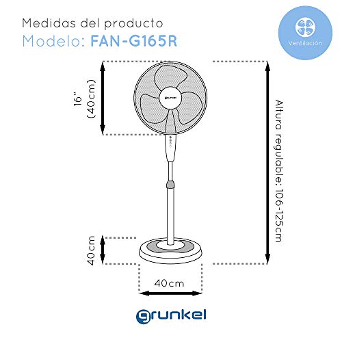 Thumbnail 2 de Grunkel Ventilador de Pie de 50W, 16" (40 cm) con 3 Velocidades y Altura Ajustable