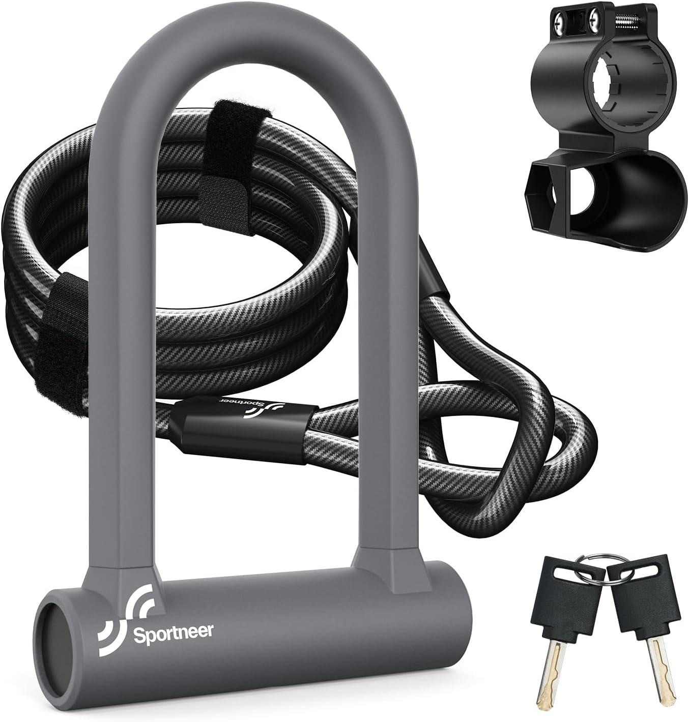 Detalle de Sportneer D-lås för cykel, 17 mm bygel med stålkabel och fäste