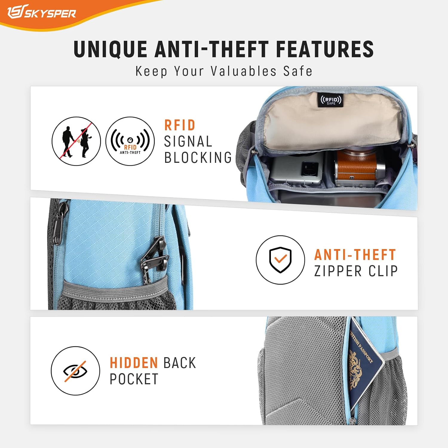 Thumbnail 1 de SKYSPER RFID Sling Bag Cross Body Recycled Travel Daypack