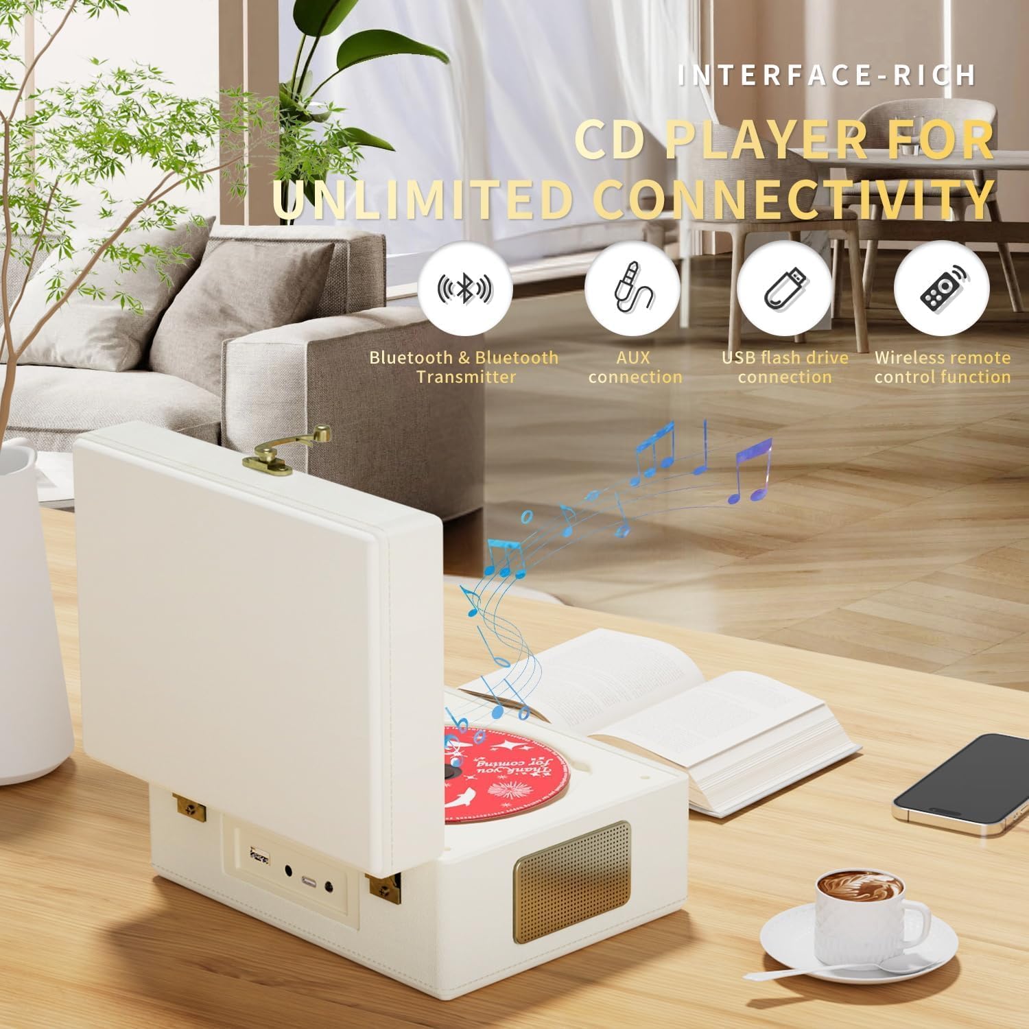 Thumbnail 1 de Yintiny Rechargeable Leather CD Player with Speakers, Bluetooth Transmitter