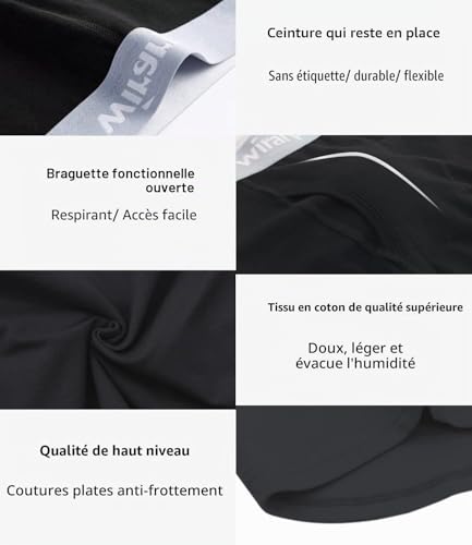 Detalle 2 de wirarpa Boxer Homme Coton Elastique Confortable – Lot de 4 Noir, Taille L, avec Braguette Ouverte