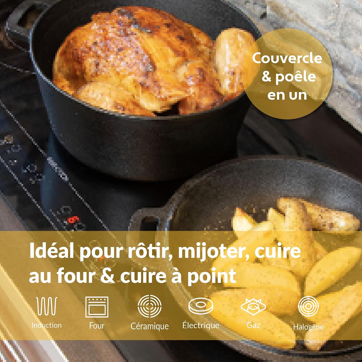 Thumbnail 5 de Chefarone CHEF000054 gietijzeren pan van 26 cm, 4,6 liter, met deksel