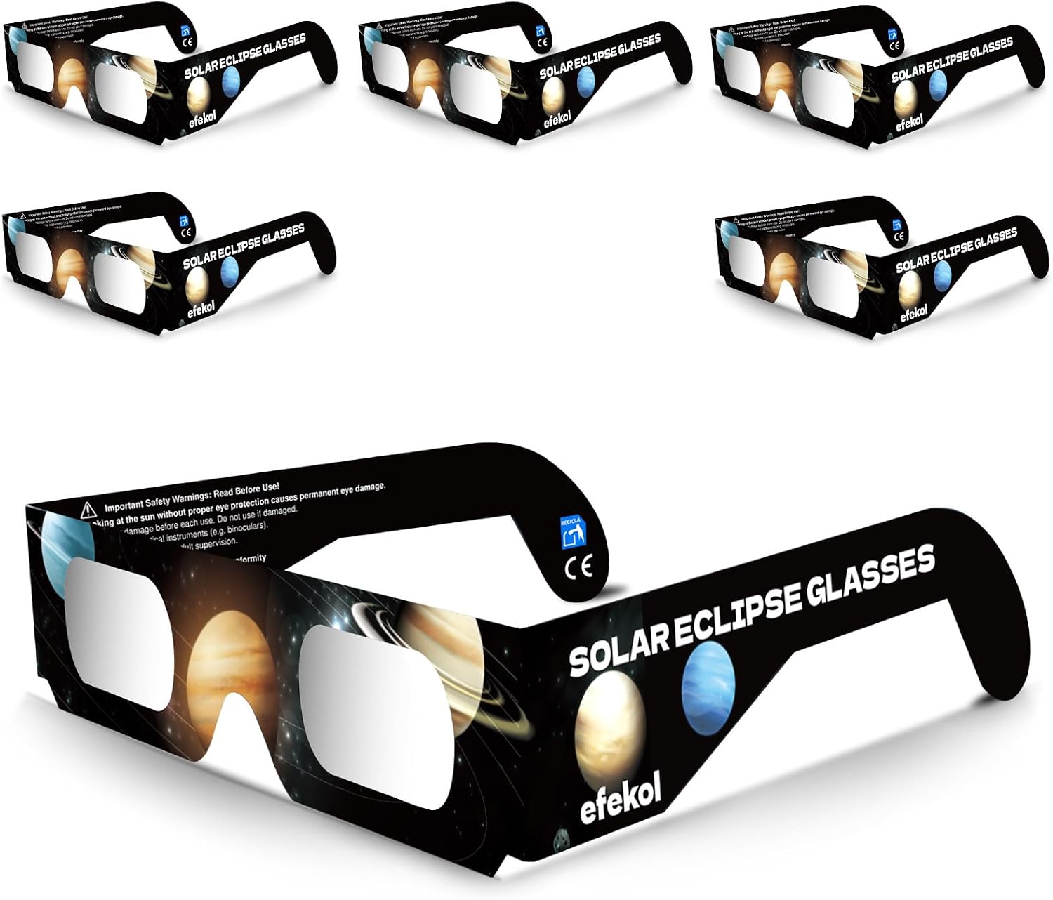 efekol Gafas Eclipse Solar Homologadas (6 Pack) – Seguridad certificada para observar el eclipse