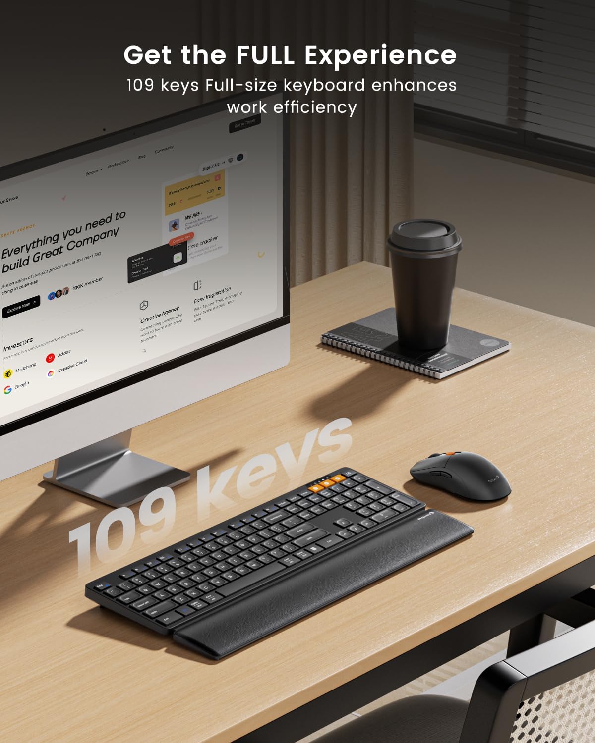 Thumbnail 4 de ProtoArc KM60 Bluetooth Wireless Keyboard and Mouse (QWERTY UK) with wrist rest, rechargeable, dual 2.4GHz + Bluetooth, black