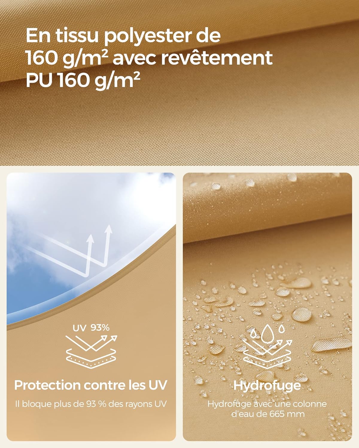 Detalle de Voile d’ombrage 3 x 3 m SONGMICS