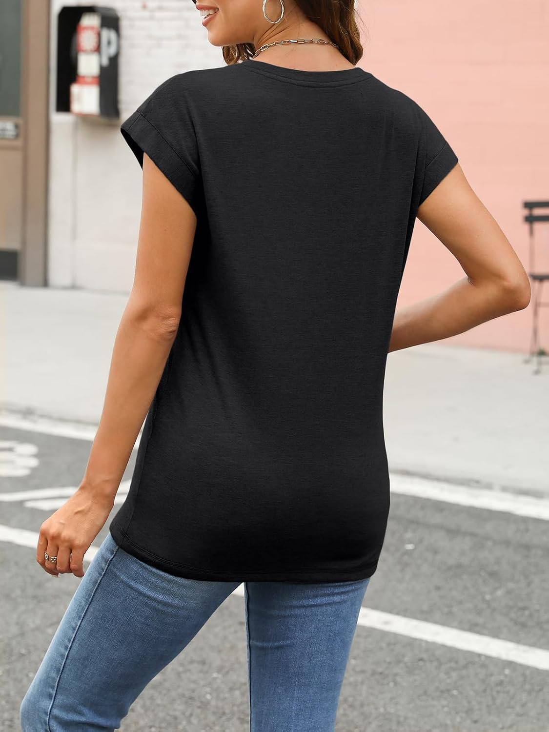 Detalle de Cuptacc Damen T-Shirt Rundhals Kurzarm – luftiges Basic für Sommer & Business-Outfits