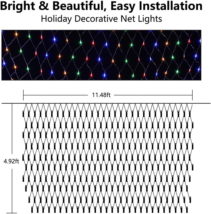 Detalle 2 de LYHOPE LED08240360 Christmas Net Lights, 12ft x 5ft, 360 Multicolour LEDs