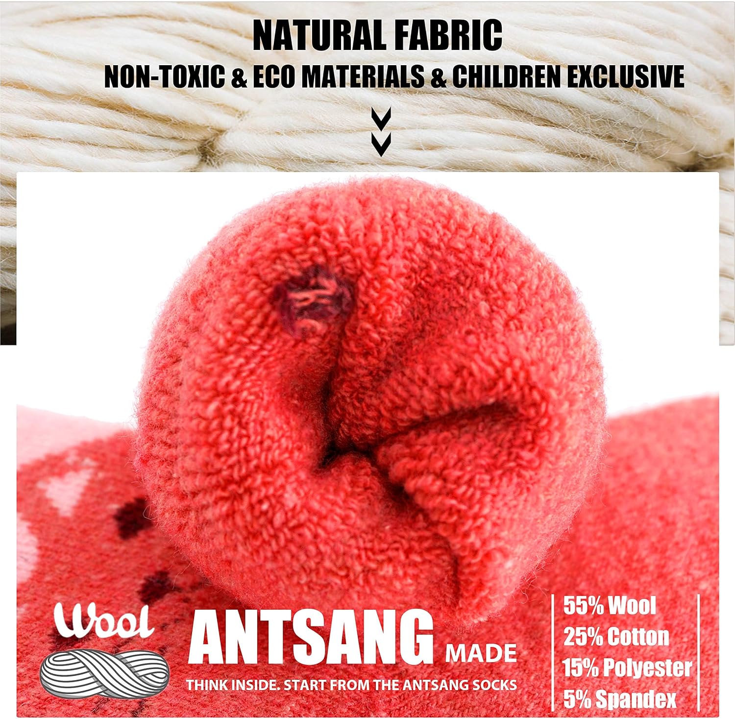 Thumbnail 1 de ANTSANG Kids Merino Wool Hiking Socks, 6-Pair Cushioned Crew Boot Socks