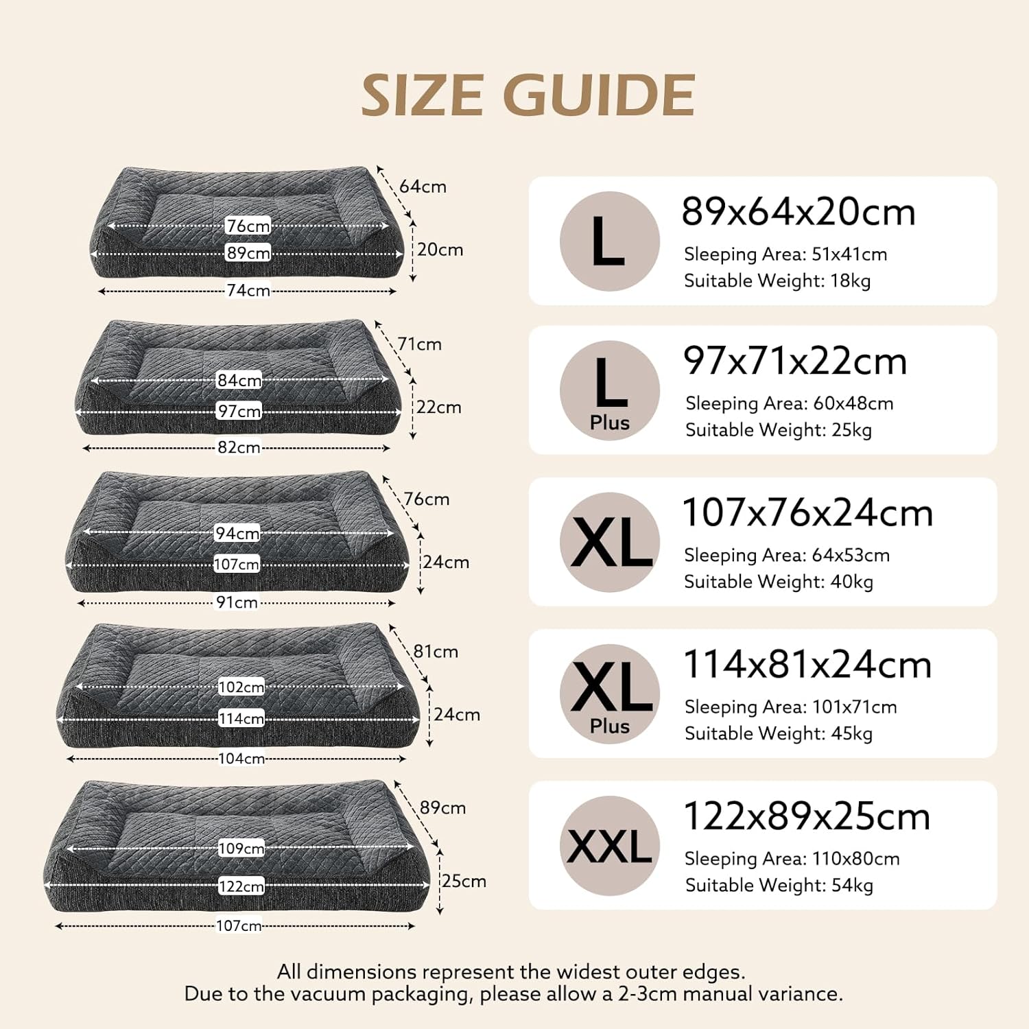 Thumbnail 6 de JOEJOY Large Orthopedic Dog Bed 89x64x20CM