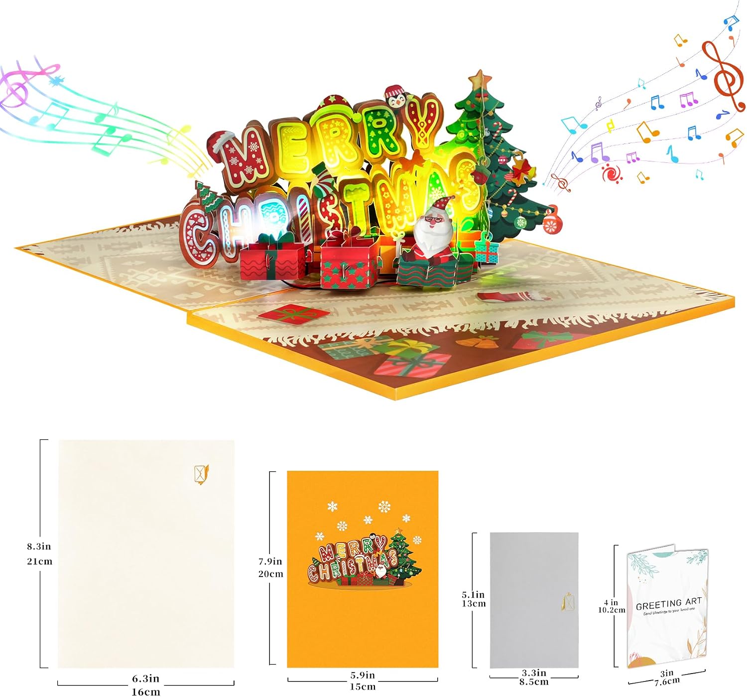 Detalle de GREETING ART 3D Pop-Up Christmas Card with Light and Music, 20 x 15 cm