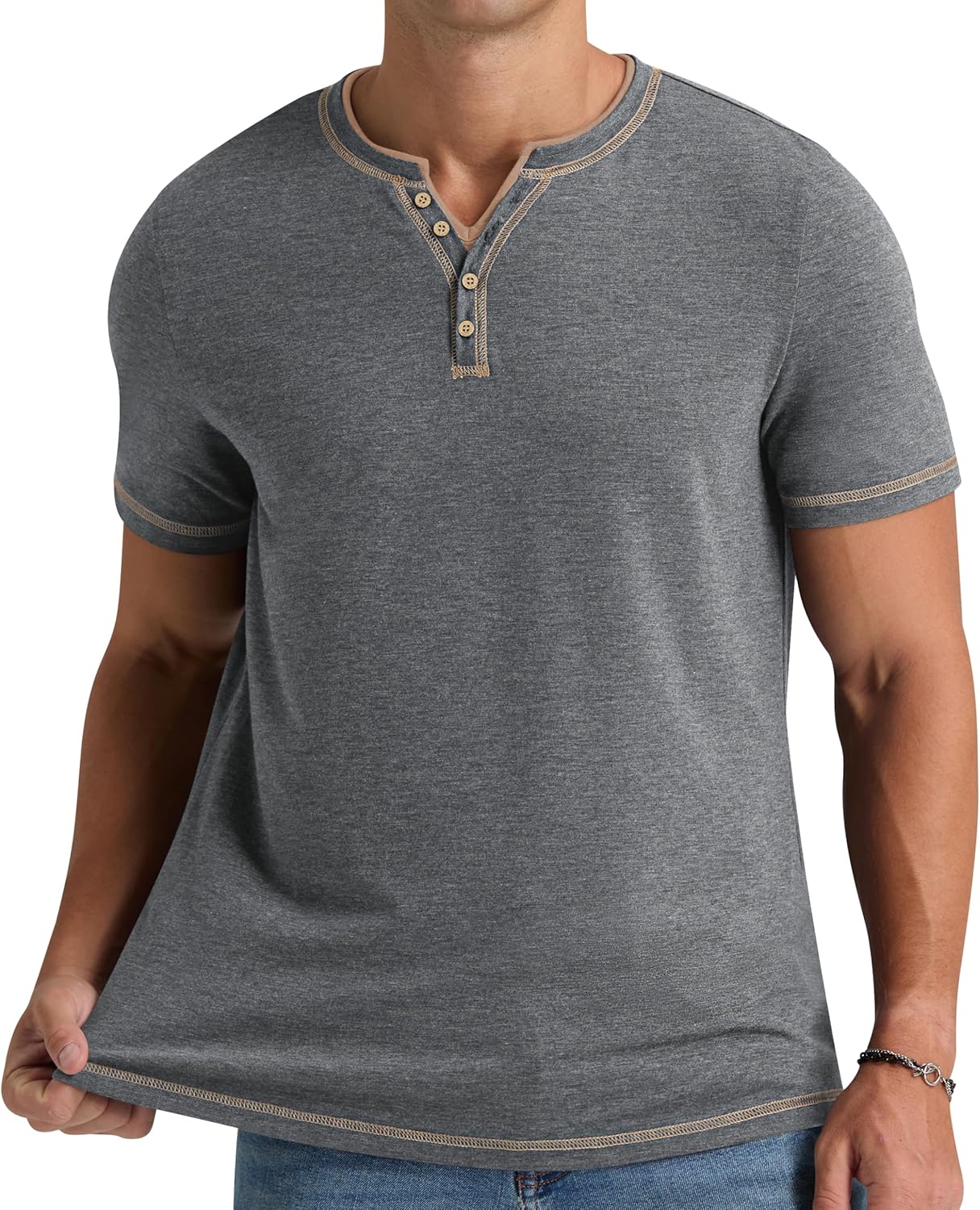 Thumbnail 2 de NITAGUT Henley T-Shirt für Herren mit V-Ausschnitt und Knopfleiste – kurzarm, slim fit für den Sommer