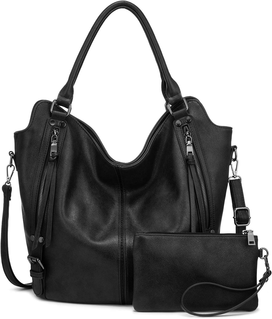Thumbnail 6 de Realer Borsa Donna Set 2 Pezzi (Borsa Hobo/Tote + Clutch) in Eco-Pelle Marrone Chiaro