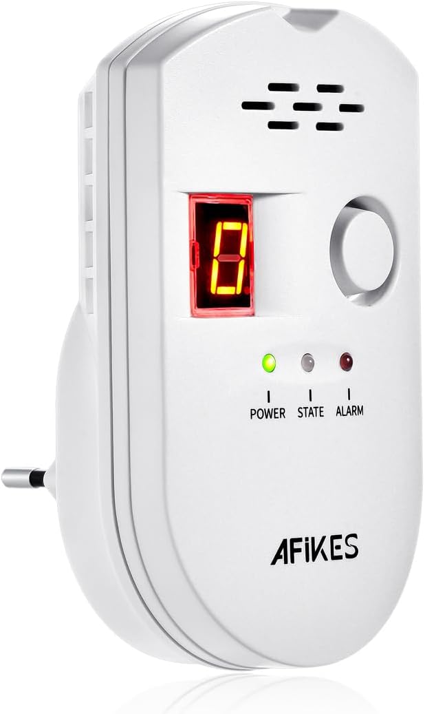 AFiKES Rilevatore di gas: GPL/metano con allarme acustico e display LED a LED, bianco