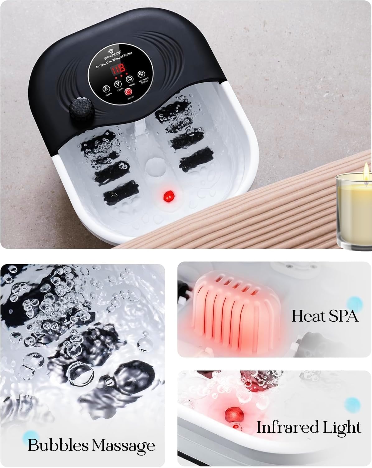 Thumbnail 5 de SPA4PIEDS Collapsible Heated Foot Spa Bath with 8 Rollers and Pumice Stone (Black)