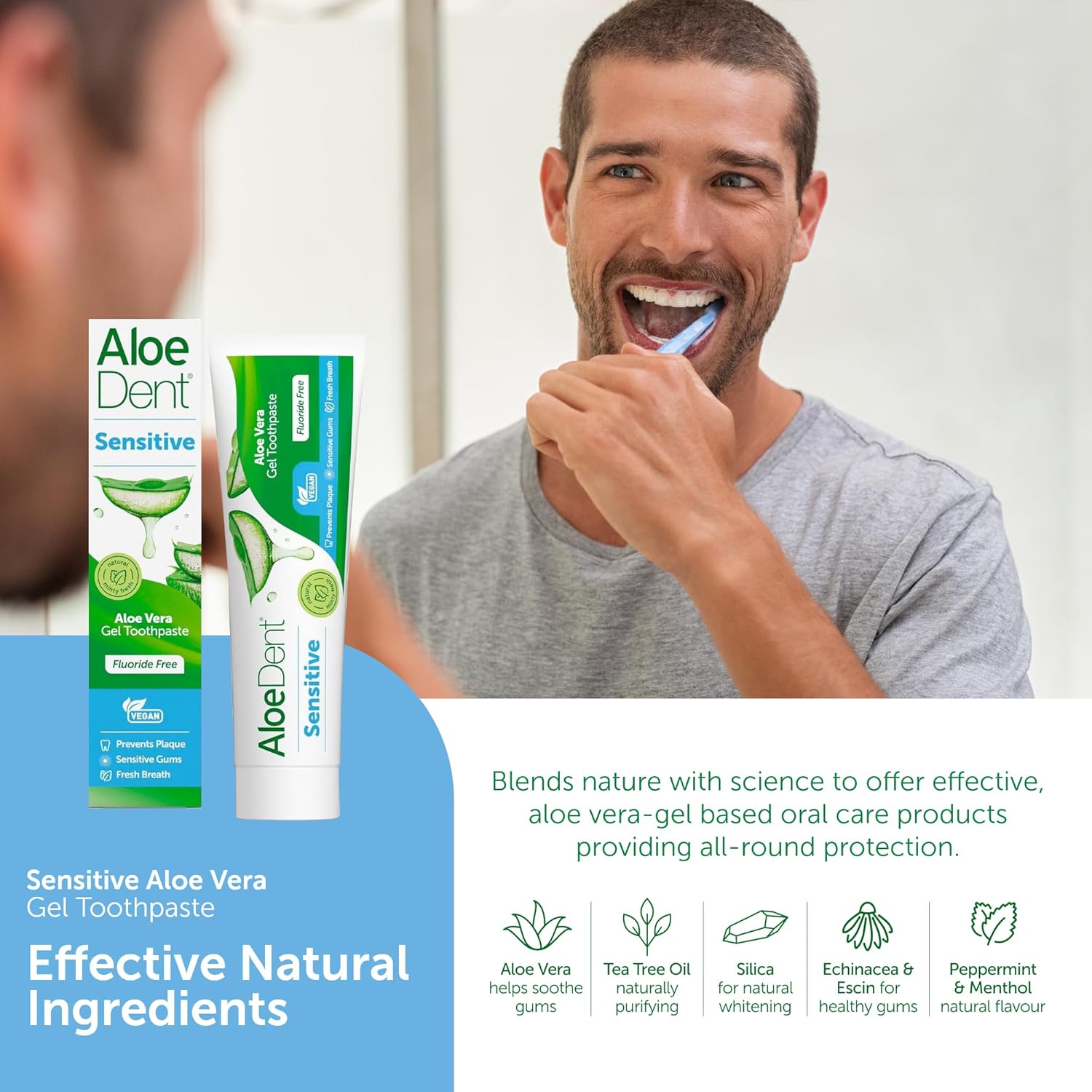Detalle de Aloe Dent Sensitive Aloe Vera Gel Toothpaste — Fluoride‑Free, SLS‑Free, for Sensitive Gums