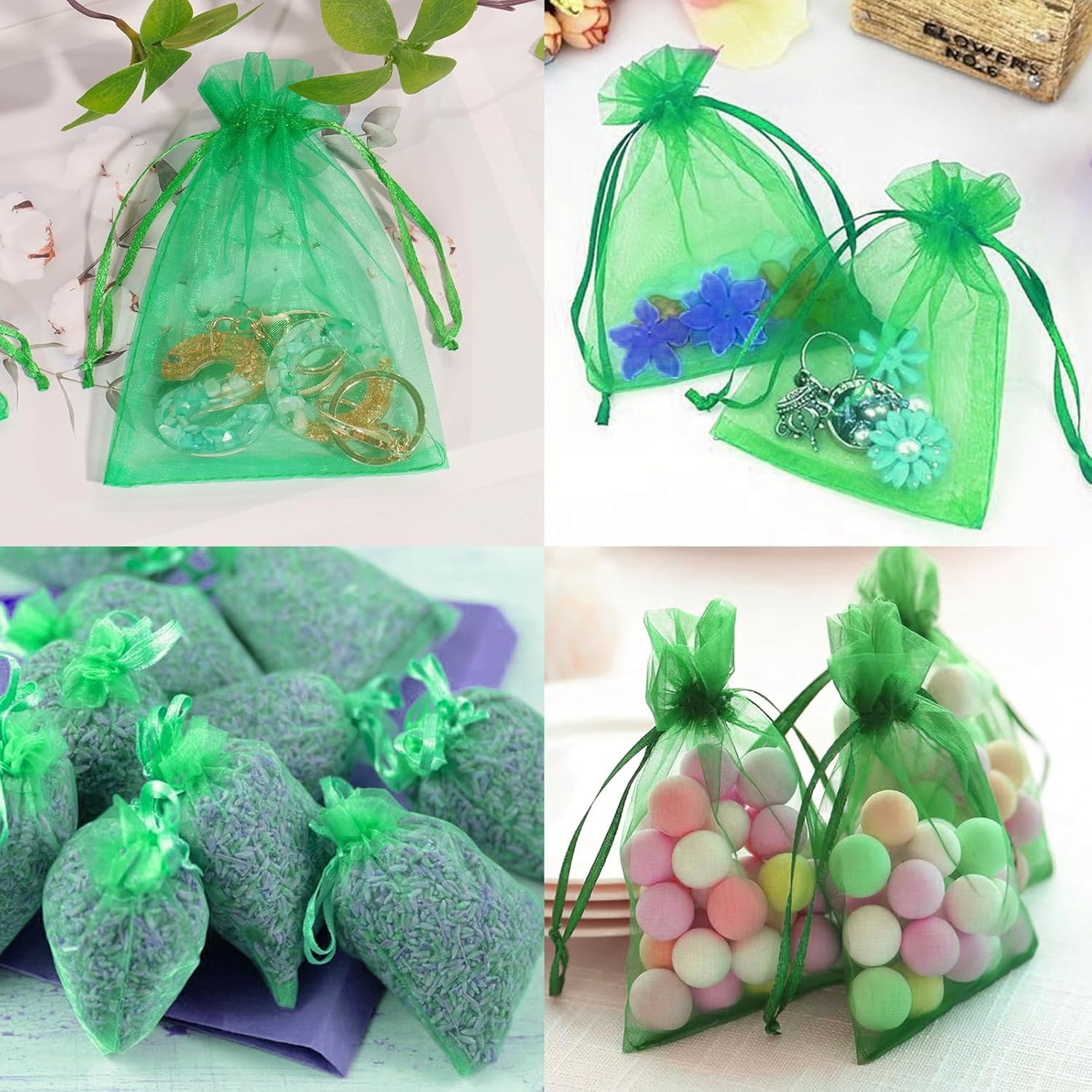 Thumbnail 4 de jijAcraft Bolsas de Organza Verdes para Bodas 7x9 cm 🎁