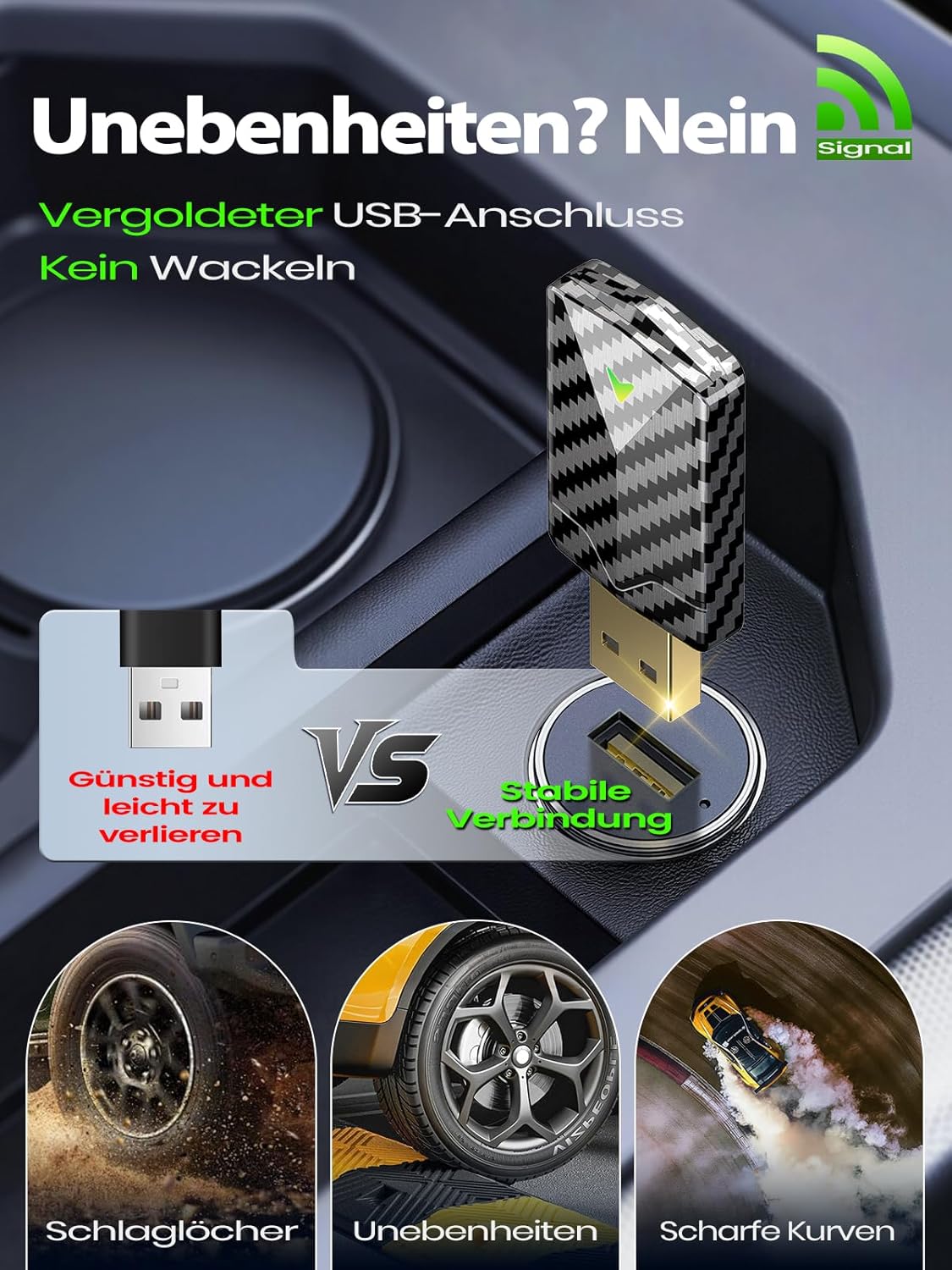 Thumbnail 1 de Wireless CarPlay & Wireless Android Auto Adapter Mini (mit Auto-GPS Navigation) – Karbonfaser-Design, kompatibel ab 2016