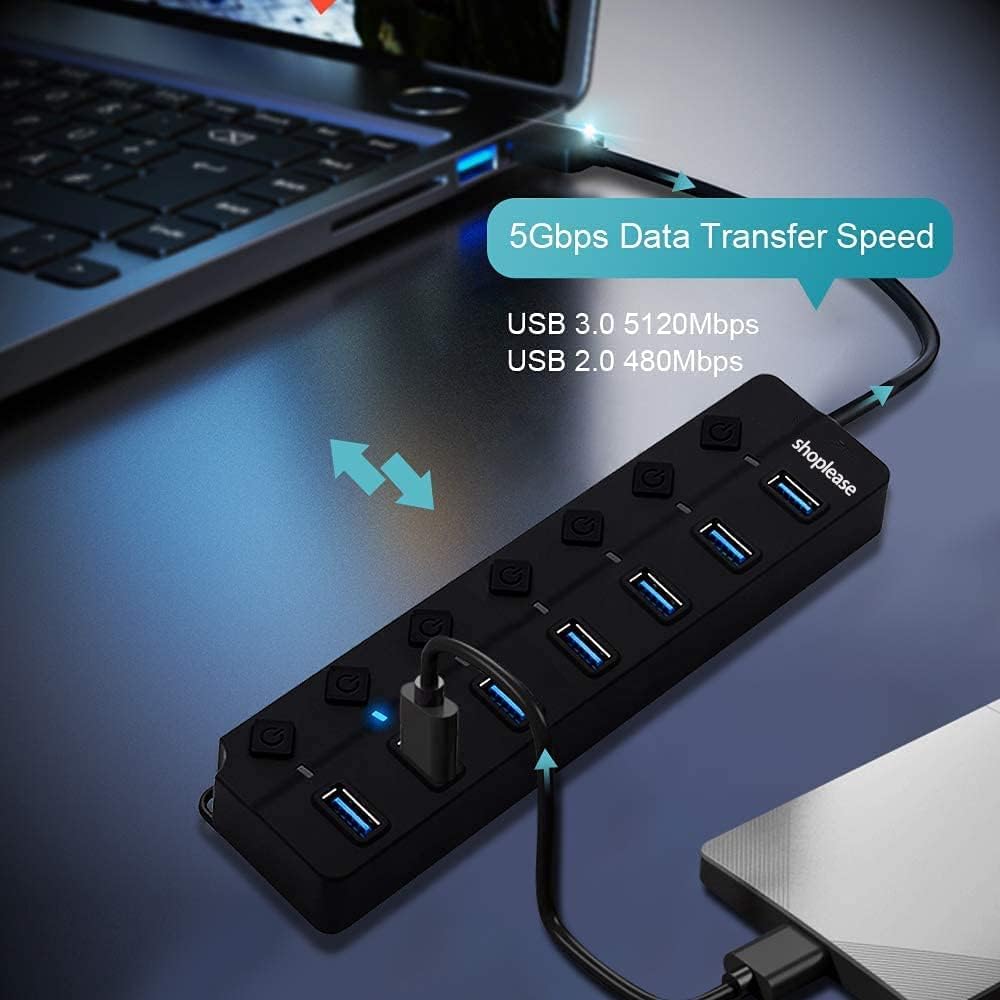 Detalle 2 de shoplease S02 USB 3.0-hubb med 7 portar och individuella strömbrytare