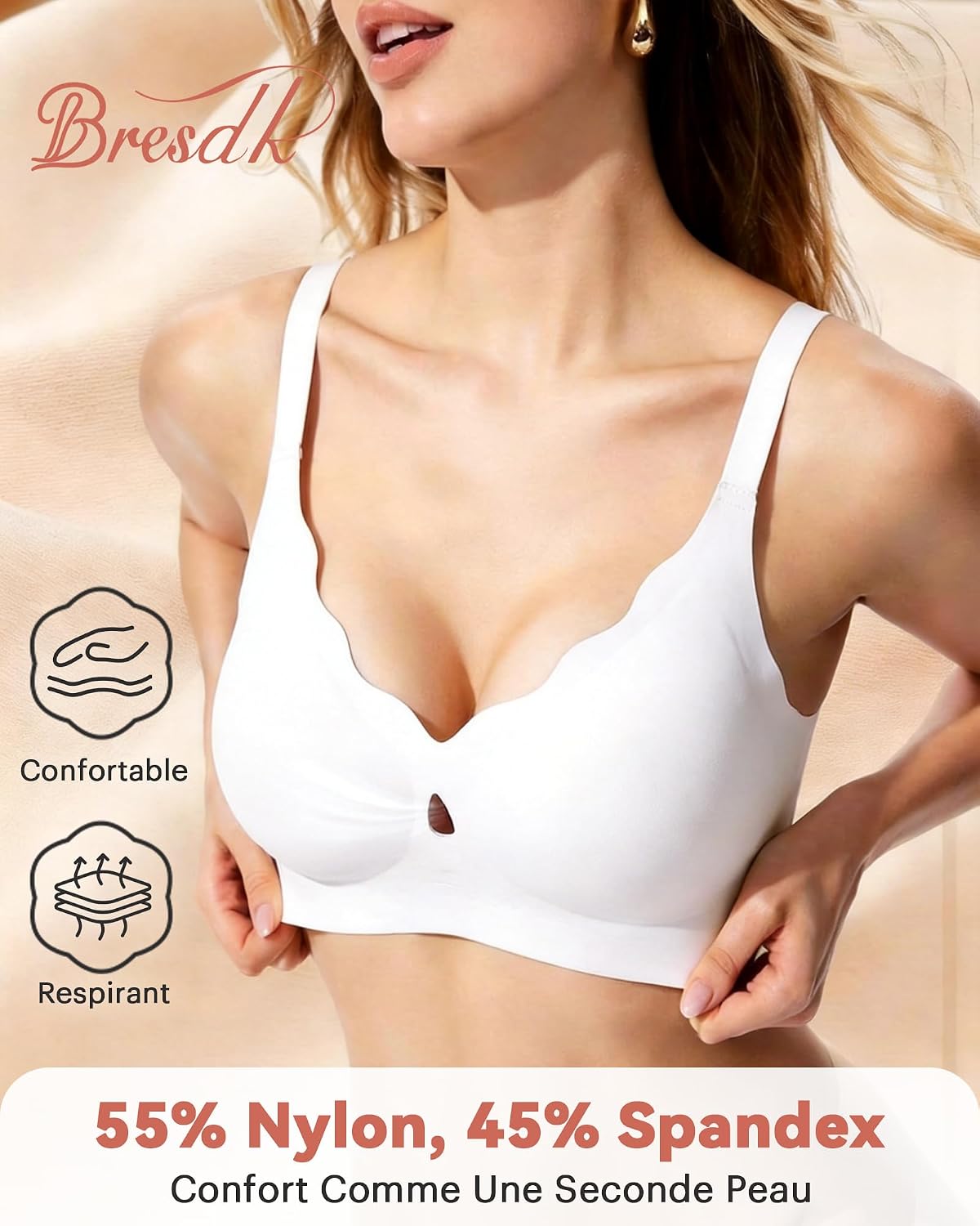 Thumbnail 1 de Bresdk Soutien Gorge Femme sans Armatures – Décolleté en V plongeant, maintien renforcé et enveloppant