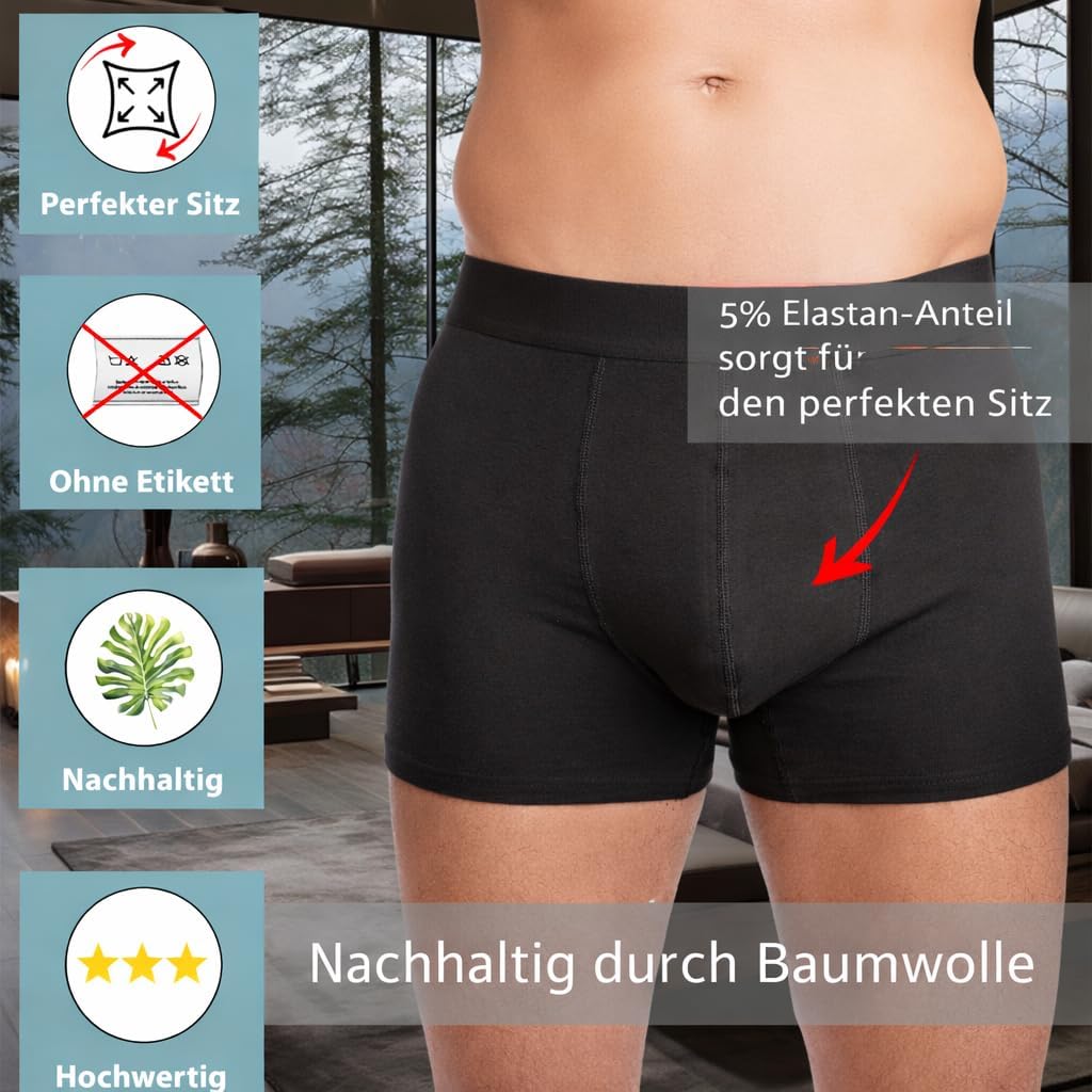 Detalle 2 de Calosy Boxershorts Herren 10er Pack – atmungsaktiv, 95% Baumwolle, ohne kratzendes Etikett