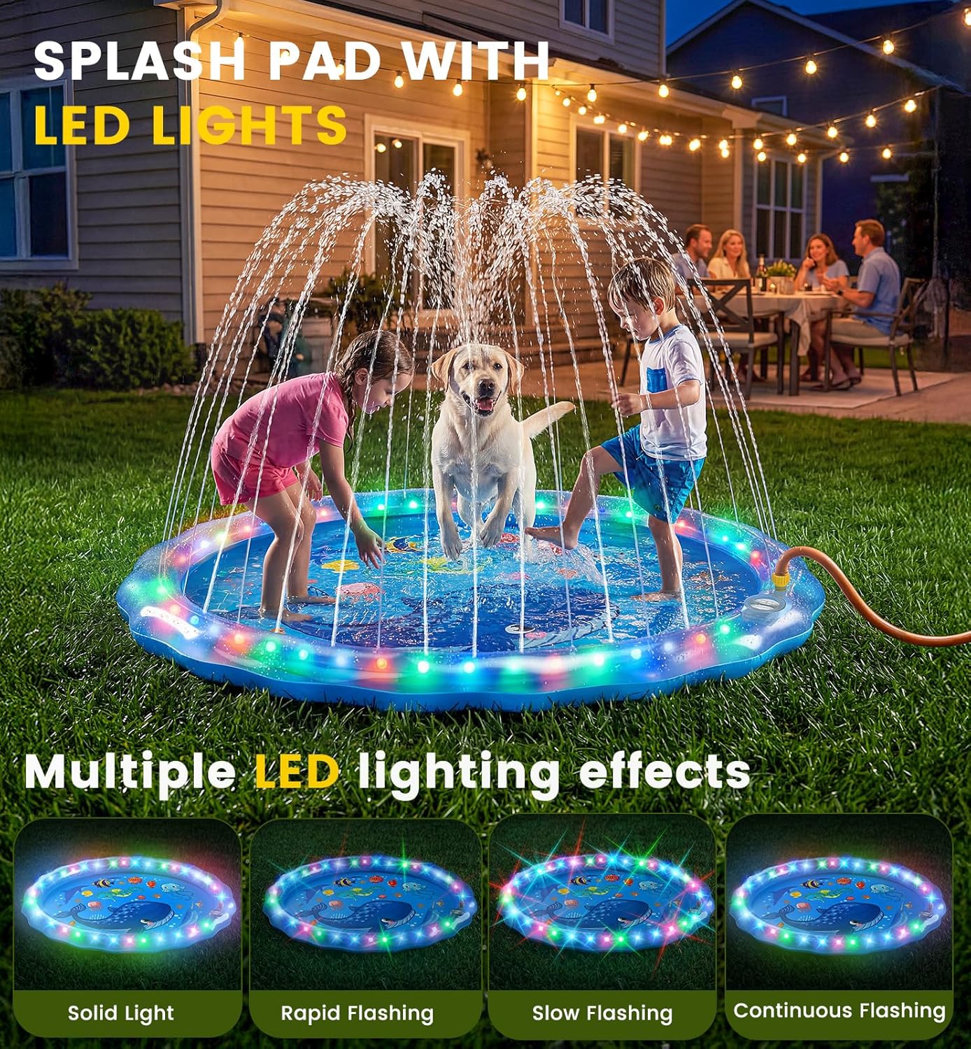 Detalle 2 de Dsquu LED Glowing Splash Pad Sprinkler (60") for Kids & Dogs with RGB Light Modes & Remote