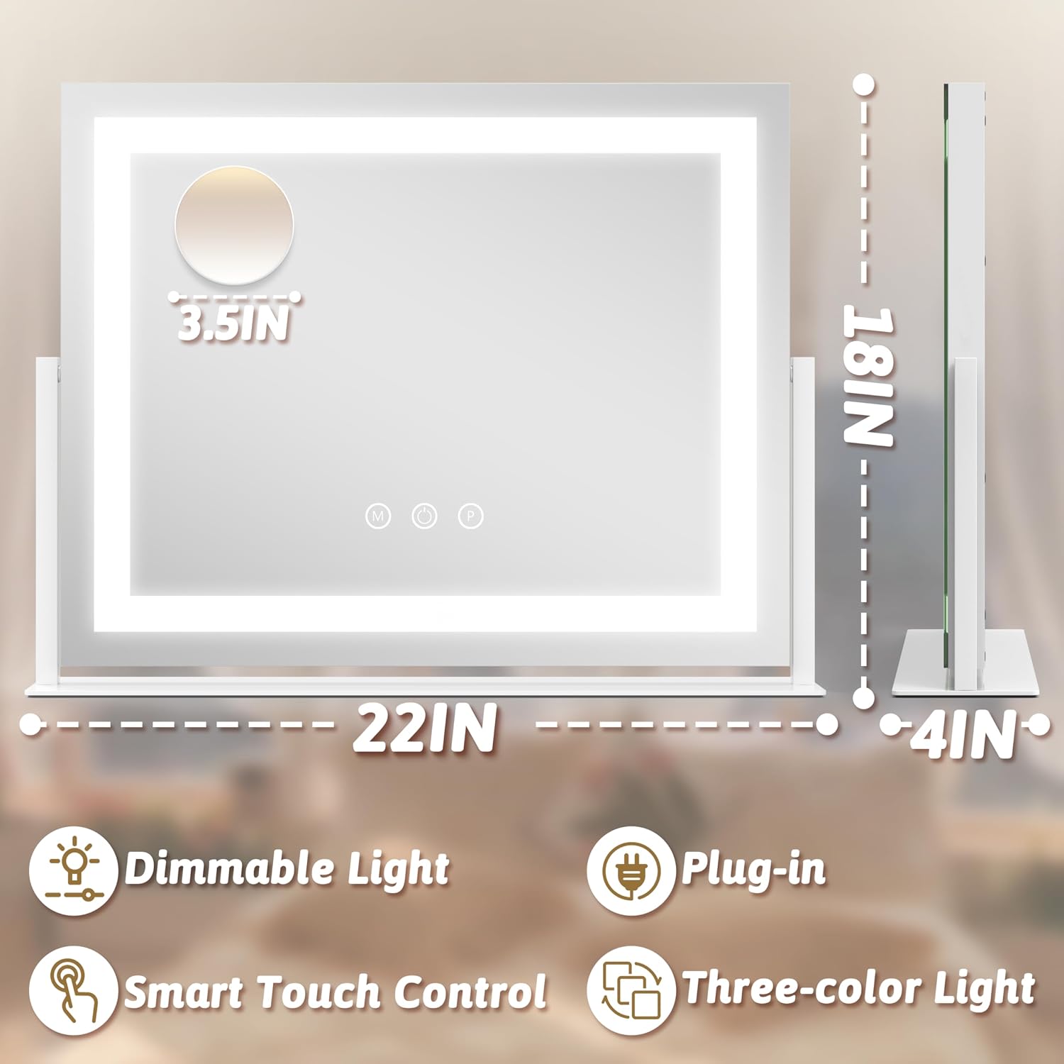 Thumbnail 1 de ROLOVE Vanity Mirror 22x18 with Lights