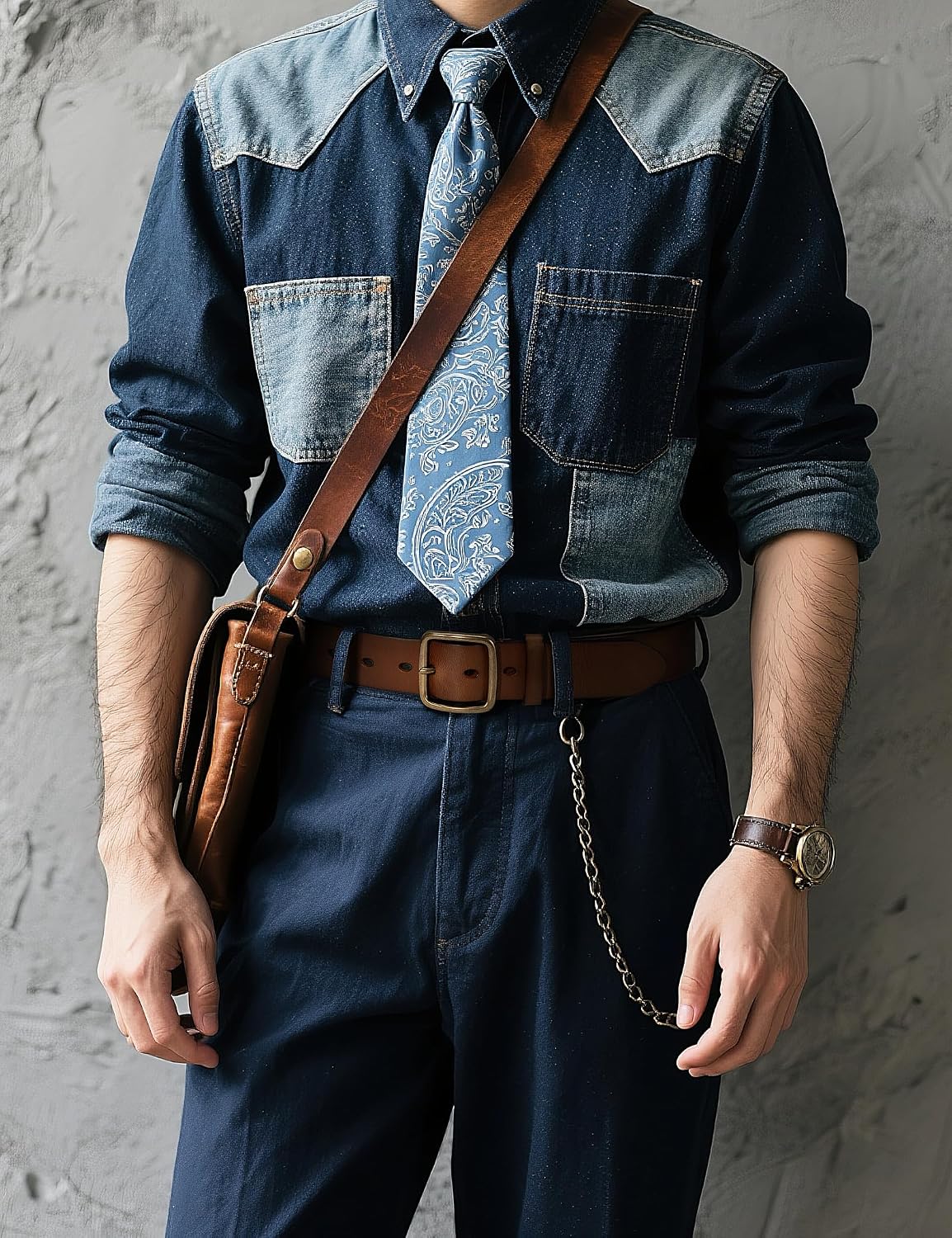 Detalle de wolksprong Full-Grain Leather Work Belt, 4mm Thick with Solid Brass Buckle