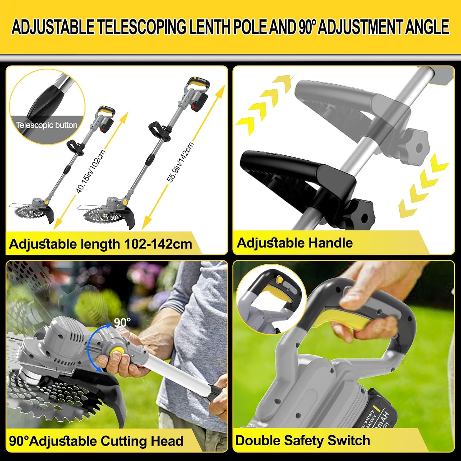 Thumbnail 4 de Cordless Grass Trimmer 21V Strimmer with 2 x 4000mAh Batteries and 4 Types Blades