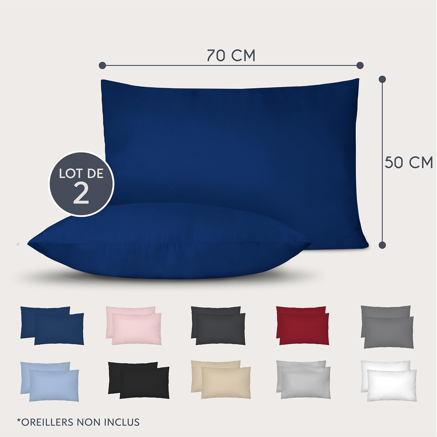 Thumbnail 2 de Dreamzie Taie d’oreiller 50 x 70 cm – lot de 2 housses en microfibre brossée bleu foncé, fermeture éclair Oeko-Tex