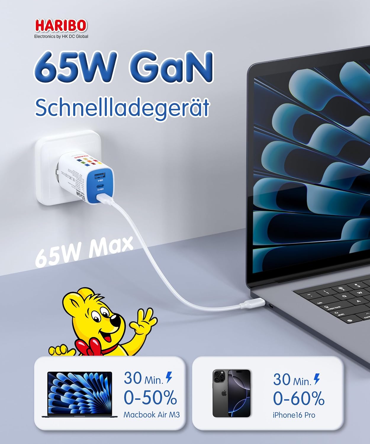 Detalle 2 de HARIBO USB C Ladegerät 65W Schnellladegerät 🔌