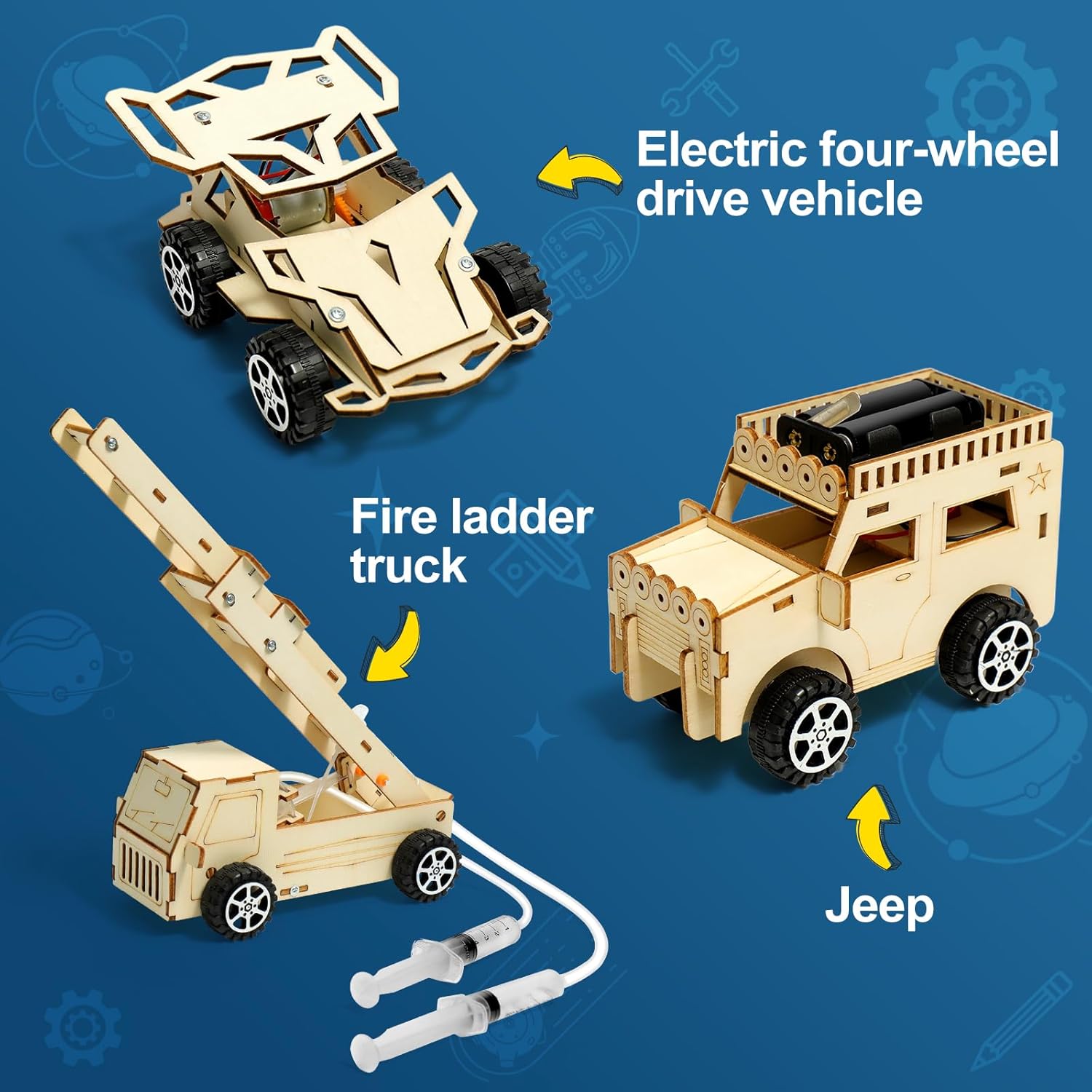 Thumbnail 2 de STEM Car Toys 6-in-1 Wooden Engineering & Electronics Kit (Age 8–14) — Build 6 Vehicles