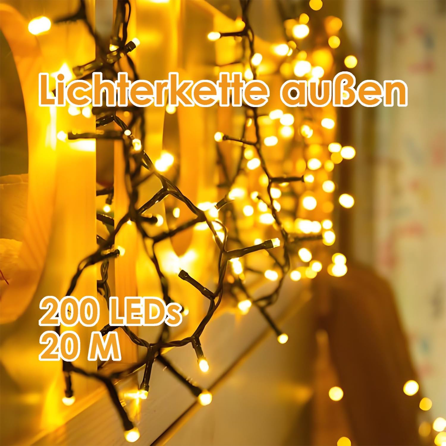 Thumbnail 1 de YJY LIGHT Lichterkette Außen 25 m mit 200 LEDs, warmweiß, IP44, 8 Modi & Timer