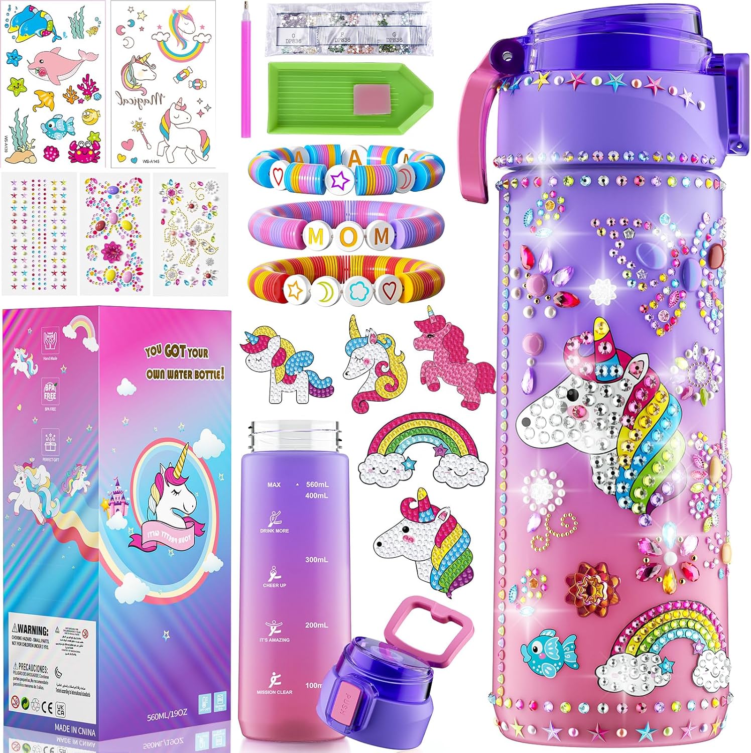 Detalle de BOOH Gifts for Girls 4-12: Decorate Your Own Water Bottle + Unicorn Craft Kit