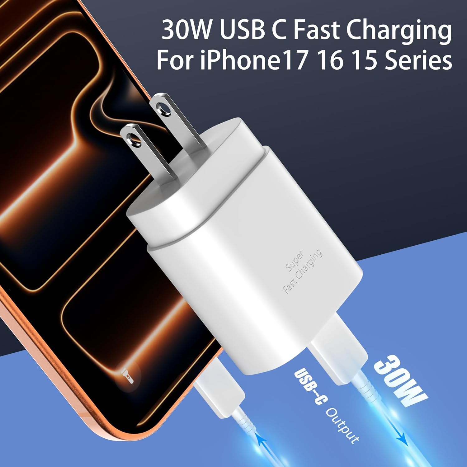 Thumbnail 1 de iPhone 17 30W Fast USB‑C Charger with 10ft Cable