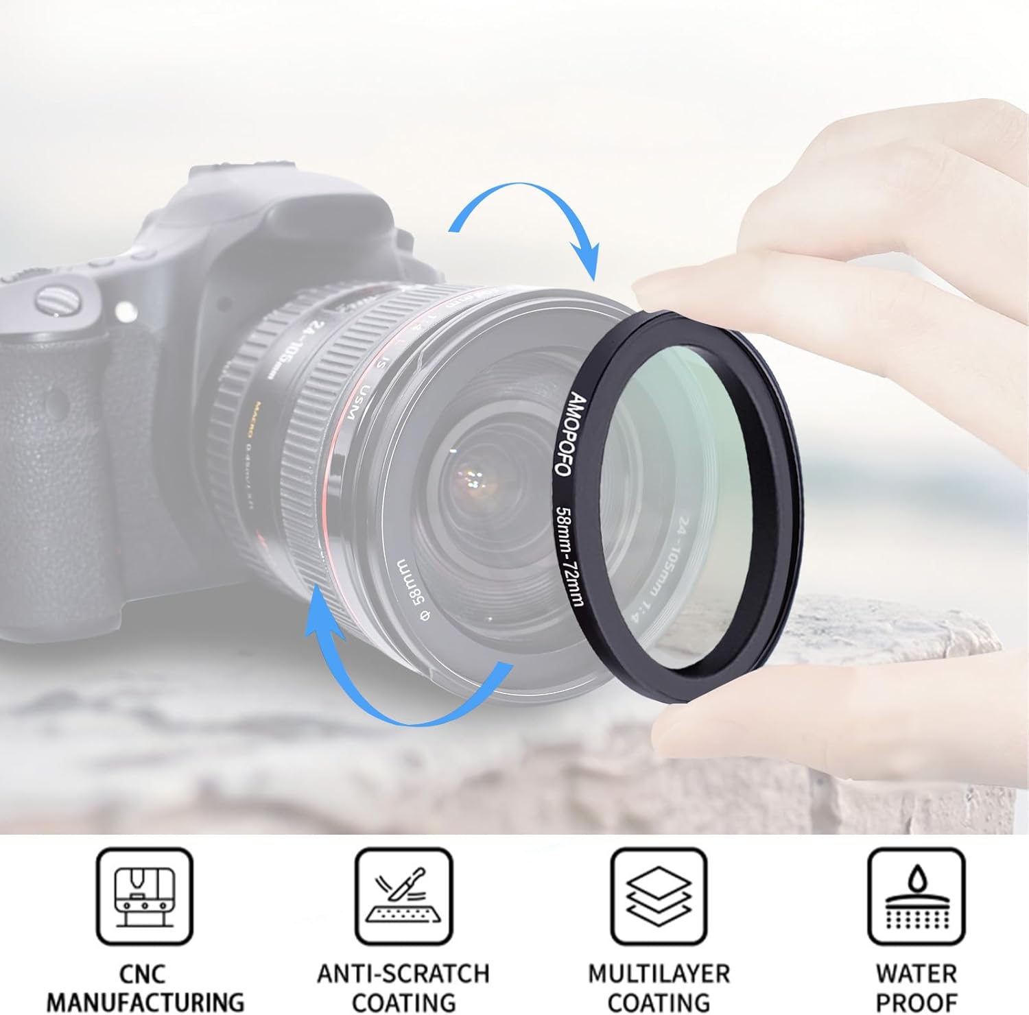Thumbnail 1 de 58mm to 72mm Camera Filter Ring: CNC Aluminium Step‑Up Adaptor for 72mm Filters