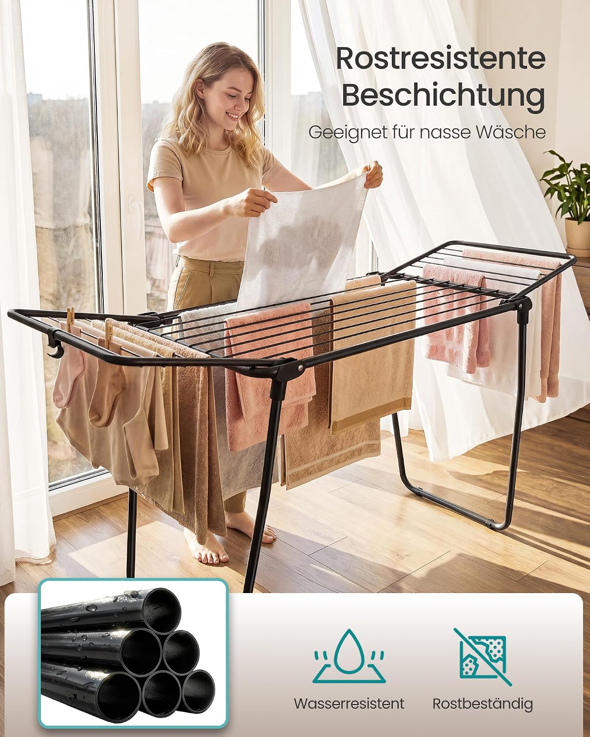 Thumbnail 6 de SONGMICS Wäscheständer LLR522BH01 – Standtrockner mit ausziehbaren Flügeln, 22 m Trockenfläche