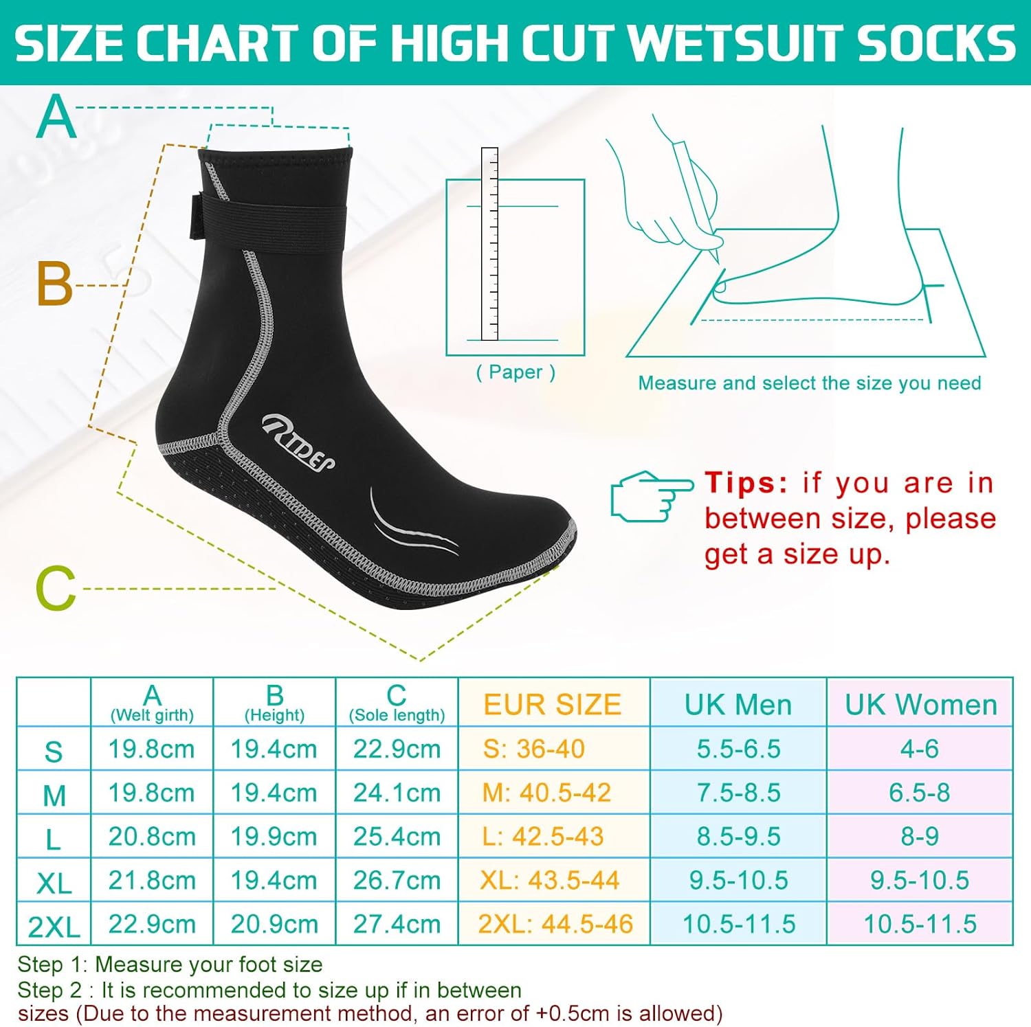 Detalle de Rtdep Neoprene Socks 3mm – Anti-Slip Wetsuit Socks for Diving, Snorkelling and Sailing
