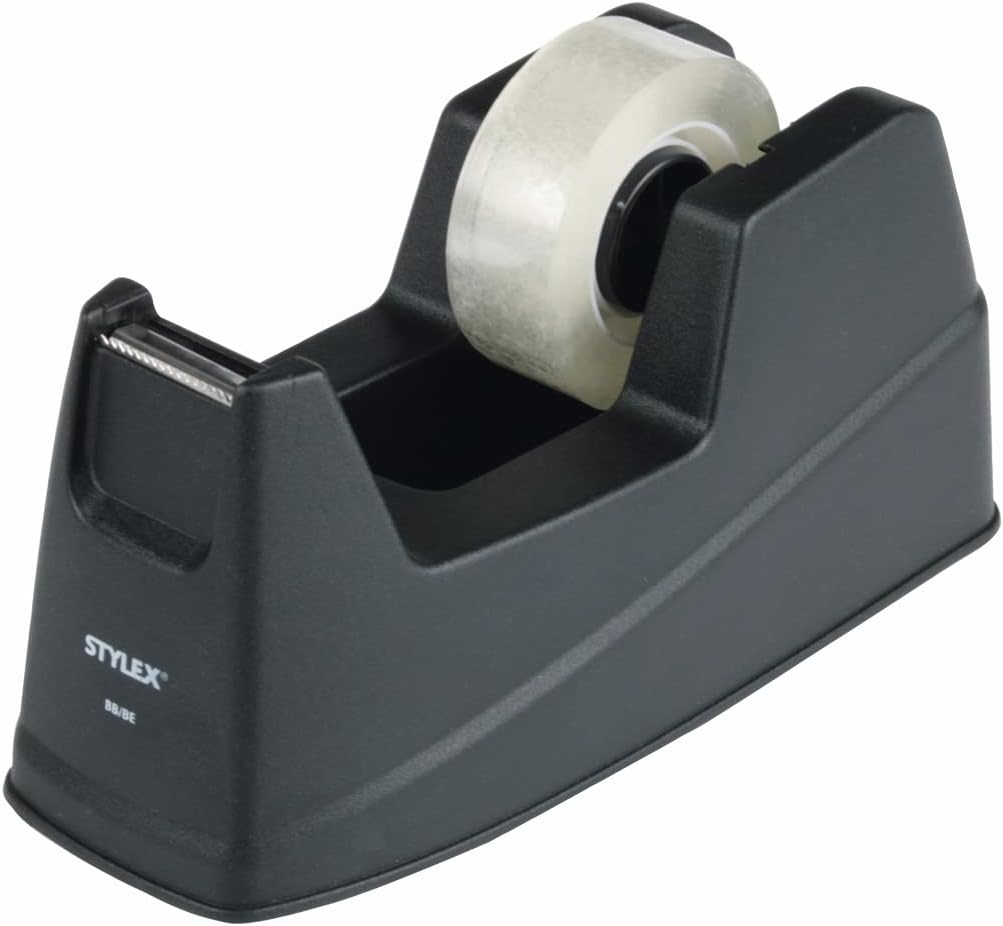 Detalle de Stylex 23288 plakbanddispenser, zwart met antislipbodem en metalen mes